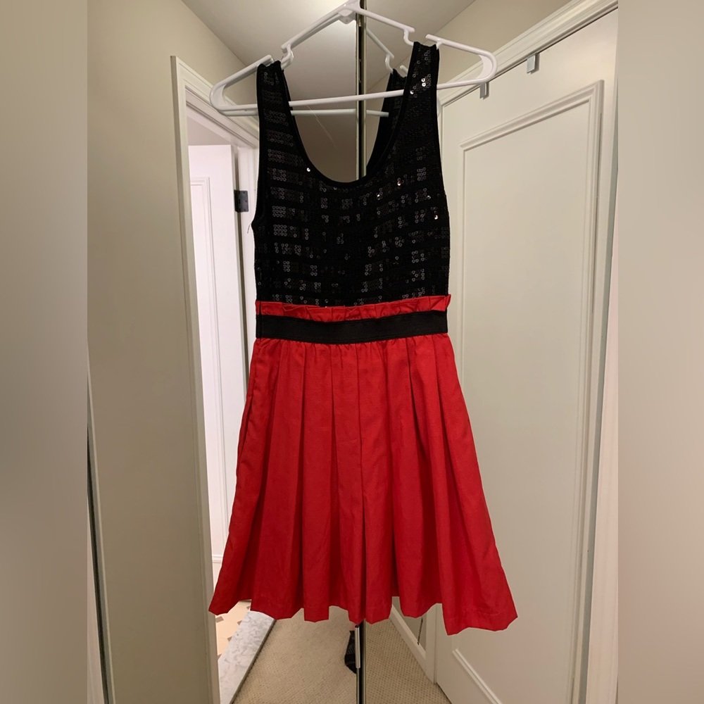 Arden B black sequins and red dress